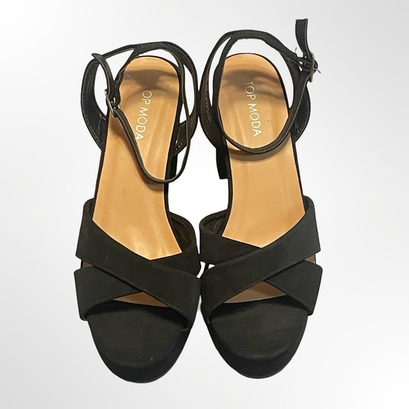 Top Moda Black Platform Block Heel Sandals with Ankle Strap - Picture 3 of 7